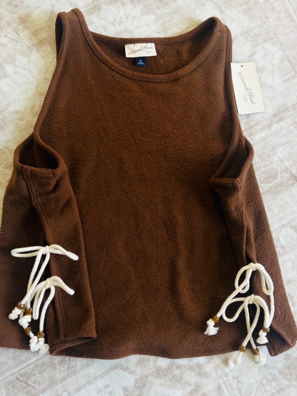 Universal Thread Brown Sleeveless Knit Top Lace Up Detail NWT Size M